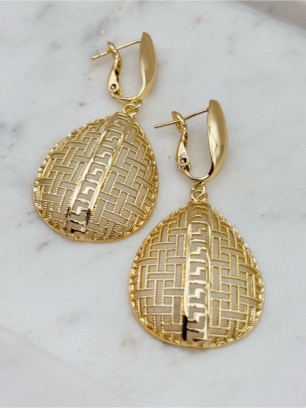 Gold Filigree Teardrop Dangle Earrings - Women Jewelry